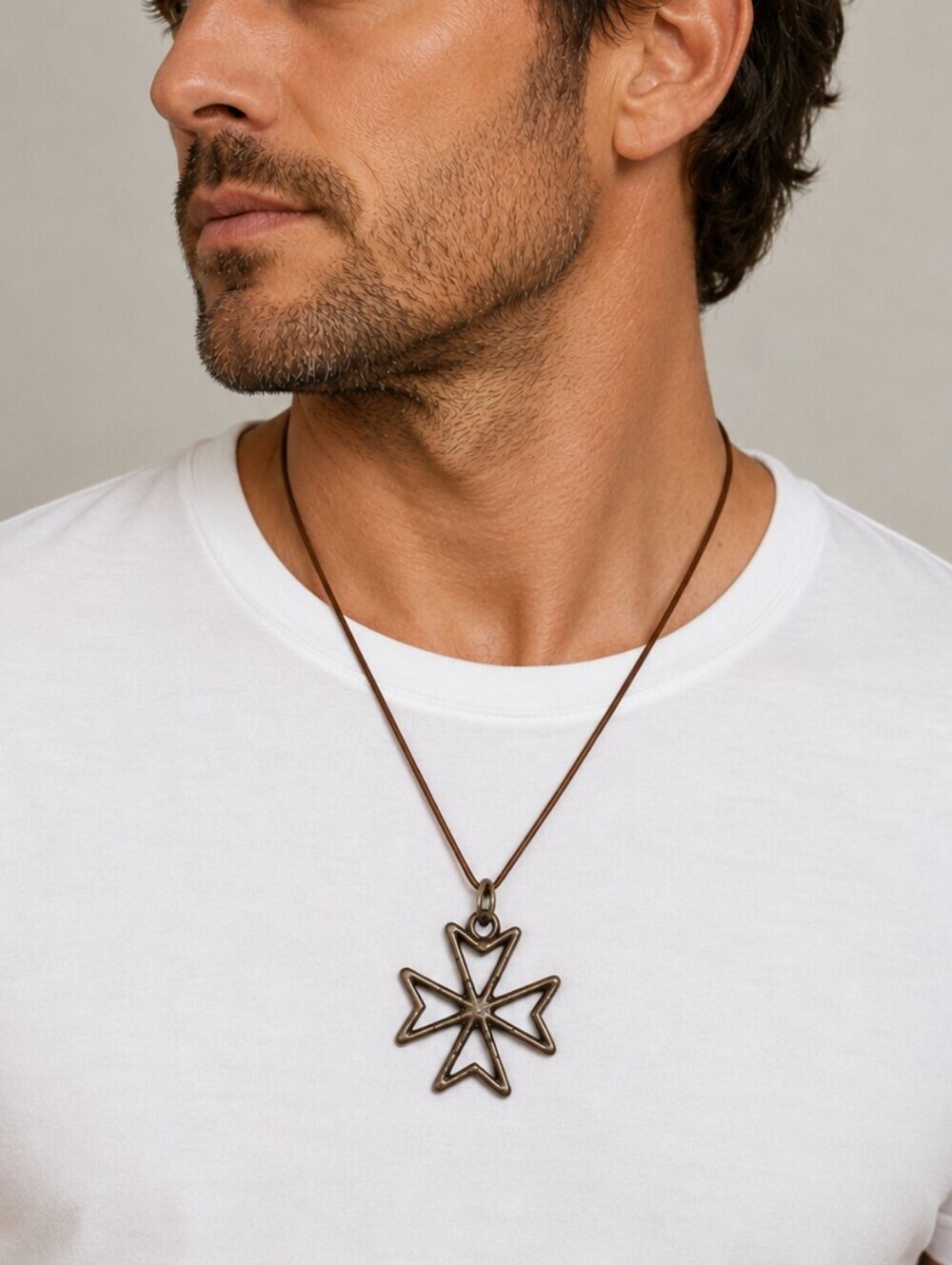 HANDMADE Artisan Freemason Maltese Cross Pendant Rope Necklace